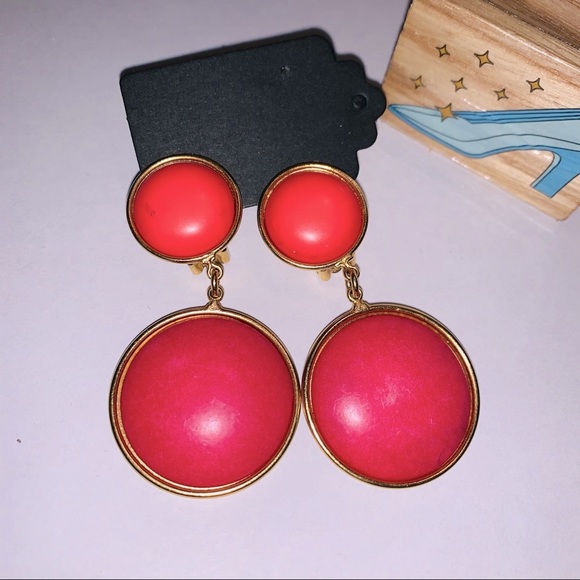 Vintage Clip-On Drop Color Block Earrings